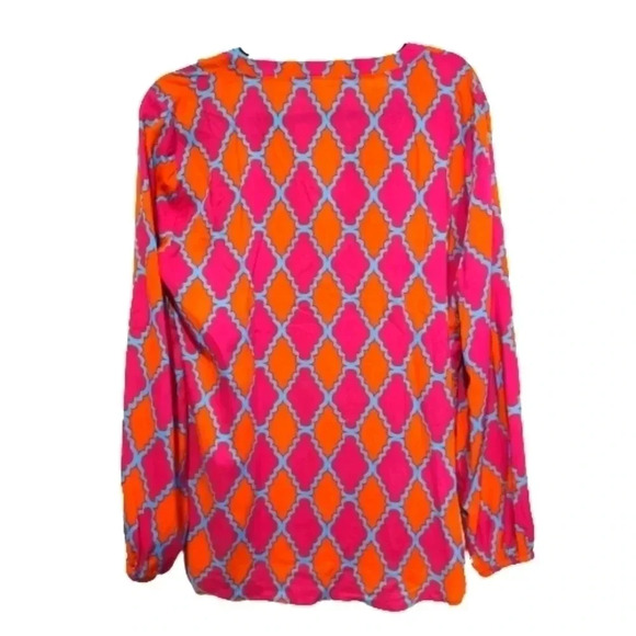 Haley & the Hound long sleeve pink and orange diamond print blouse Size Small - Picture 2 of 6